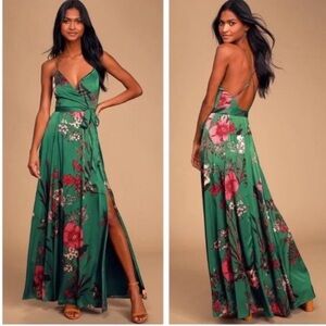 Lulus still the one Floral emerald Green Maxi  Sz Xs Dress Bin Z